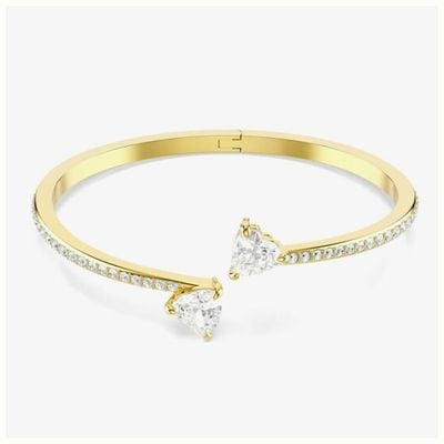Swarovski Mesmera Gold Tone Plated Double Heart White Zirconia Bangle 5733511