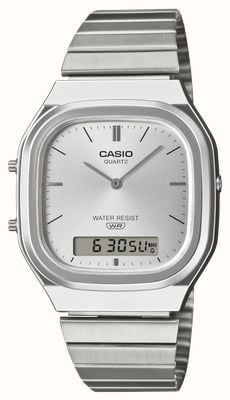 Casio Vintage Dual-Display (35.8mm) Silver Sunray Dial / Stainless Steel Bracelet AQ-240E-7AEF
