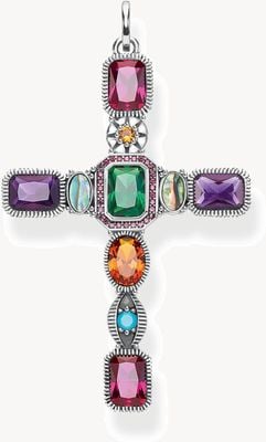 Thomas Sabo Pendant 'Cross' Colourful Stones 925 Sterling Silver PE859-294-7