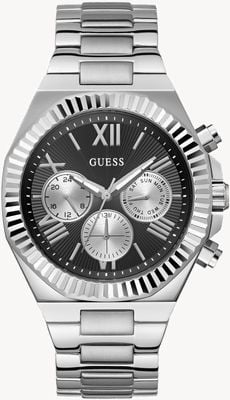 Guess EQUITY Multifunction (44mm) Black Sunray Dial / Stainless Steel Bracelet GW0703G1