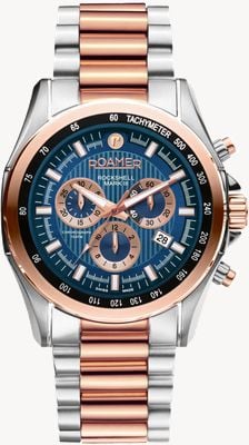 Roamer Rockshell Mark III Chrono Blue Dial Rose Gold IP Bi-Colour Bracelet 220837 49 45 20
