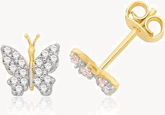 9ct Yellow Gold Cz Butterfly Stud Earrings ES1001