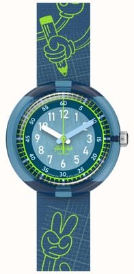 Flik Flak CODE TALK (31.85mm) Blue Dial / Blue Secret Signs Patterned Strap FPNP174