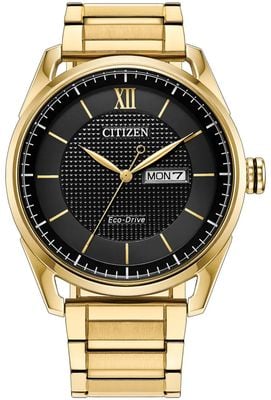 Citizen Eco-Drive Day/Date (42mm) Black Dial / Gold PVD Stainless Steel Bracelet AW0089-52E