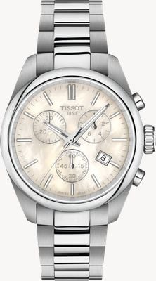 Tissot PR 100 Quartz Chronograph (36mm) White Mother-of-Pearl Dial / Stainless Steel Bracelet T1502171111100