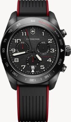 Victorinox Swiss Army Quartz Chronograph (42mm) Black Dial / Black & Red Rubber Strap 242051