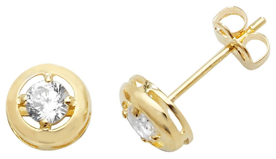 James Moore TH ES472 9k Yellow Gold Cubic Zirconia Stud Jewellery