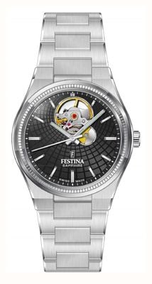 Festina Swiss Made Rivé Open Heart Automatic (35mm) Black Dial / Stainless Steel Bracelet F20054/6