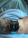 Customer picture of Wenger City GMT Quartz (42mm) Brushed Black Dial / Sky Blue Silicone Strap 01.1442.103