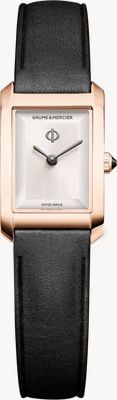Baume & Mercier Hampton Quartz (17.7 x 28mm) Warm Silver Sun-Satin Dial / Black Calfskin Leather Strap 10861
