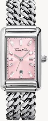 Thomas Sabo Bold Elegance Crystal Quartz (22mm) Pink Dial / Stainless Steel Curb Chain Bracelet WA0454-201-204-22