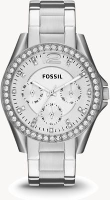Fossil Women's Riley | Silver Dial | Crystal Set | Stainless Steel Bracelet ES3202