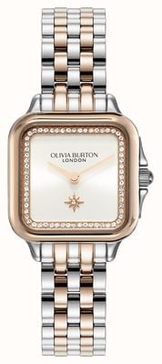 Olivia Burton Grosvenor (28mm) White Square Dial / Two-Tone Stainless Steel Bracelet 24000125