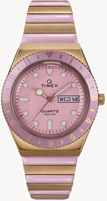Timex Q Timex Day-Date (36mm) Pastel Pink Dial / Pink & Gold Stainless Steel Expansion Band TW2W87600
