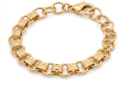 Burren Jewellery 18K Gold Plated Chunky Double Round Link Bracelet With Engraved Square Stations. B1694