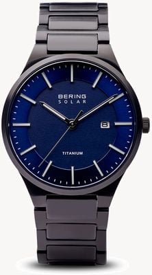Bering Slim Solar (39mm) Blue Dial / Black Titanium Bracelet 15239-727
