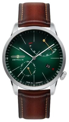 Zeppelin Flatline Power-Reserve Automatic (40mm) Green Dial / Brown Leather Strap 8366-4
