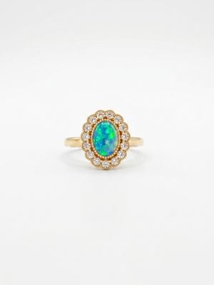 18ct Yellow Gold Diamond .30ct Opal .35ct Cluster Ring ENG51828