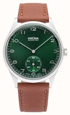 Vulcain Grand Prix Small-Seconds Automatic (39mm) Green Sunray Dial / Brown Calf Leather Strap Watch 690175A90.BAC207