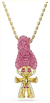 Swarovski Good Luck Trolls Pendant Necklace Pink Crystals Gold-Tone Plated 5691940