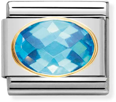 Nomination Classic FACETED CUBIC Zirconia Stainless Steel And 18ct Gold LIGHT BLUE Charm 030601/006
