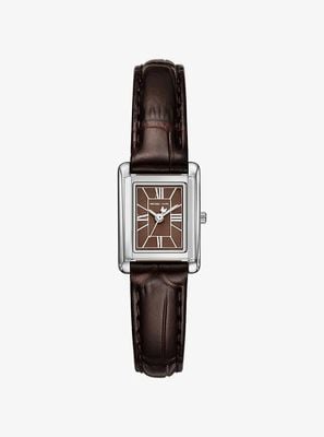 Michael Kors Women's Petite Essex Stainless Steel Brown Crocodile Embossed Leather Strap MK7693