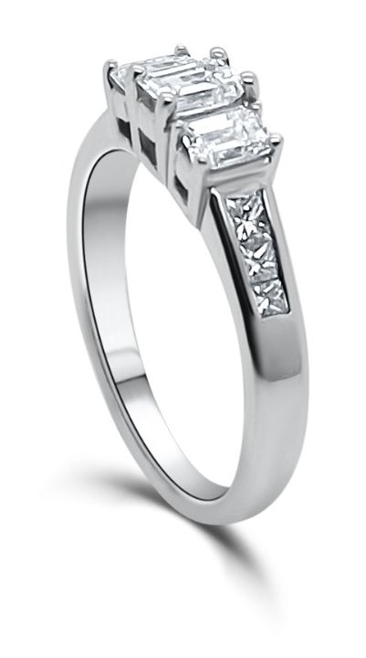 James Moore JM2151 Three stone Emerald Cut 18ct White Gold Jewellery