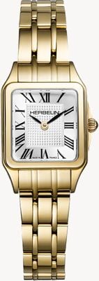 Herbelin Luna Mini Quartz (18.6mm) Silver-White Guilloché Dial / Gold PVD Stainless Steel Bracelet 17407BP1N08