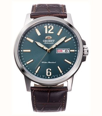 Orient Day/Date Mechanical Contemporary (41.9mm) Petrol Green Dial / Dark Brown Leather Strap RA-AA0C06E39B