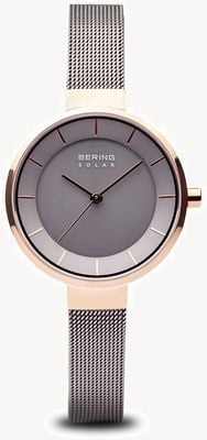 Bering Women's Solar Rose Gold Case, Stainless Steel Mesh Strap 14631-369
