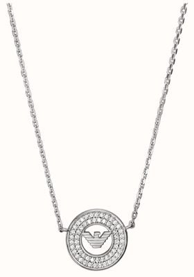 Emporio Armani Women's Crystal-Set Sterling Silver Eagle Logo Pendant Necklace EG3585040