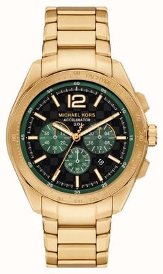 Michael Kors Oversized Accelerator 2.0 (44mm) Black Checkered Dial / Gold PVD Stainless Steel Bracelet MK9177