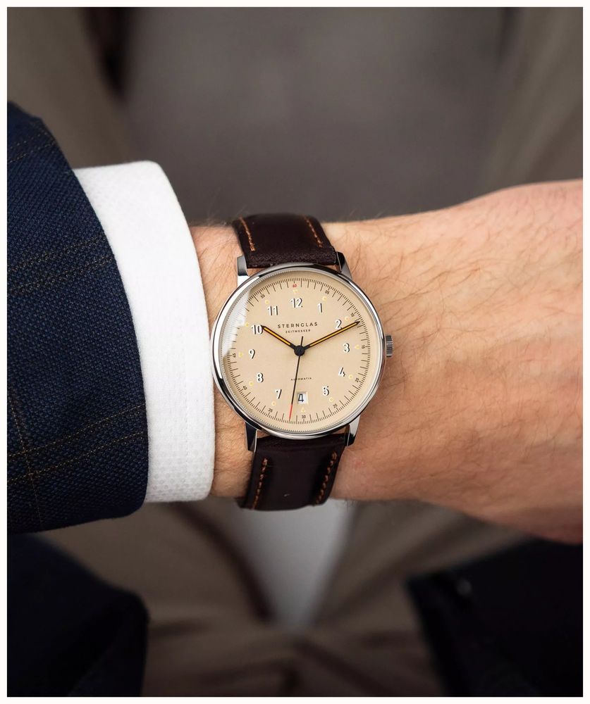 STERNGLAS Lumatic Brown Leather Strap Cream Dial Automatic Watch S01-LM26-BR03 - alternate view 2