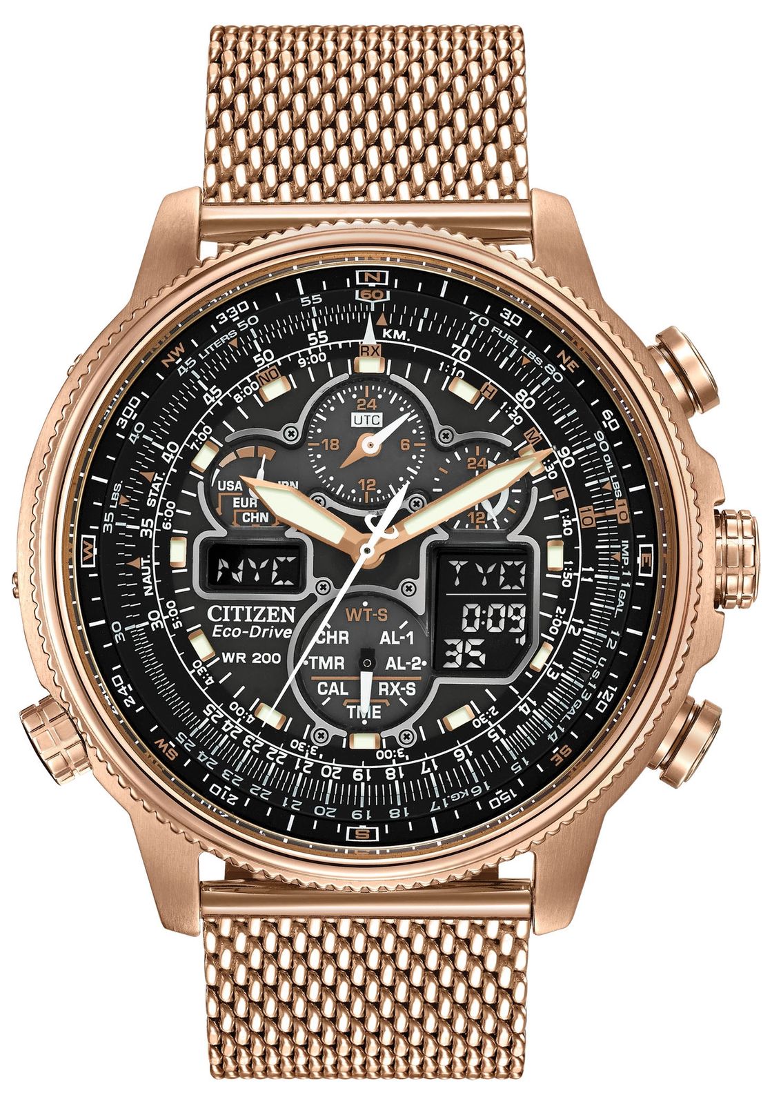 Citizen JY8033-51E Navihawk Radio Controlled A-T Rose Gold Watch