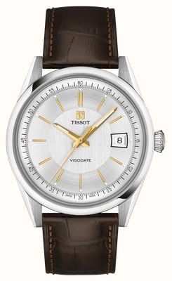 Tissot Visodate Powermatic 80 (39mm) Silver Dial / Brown Leather Strap T1574071603100
