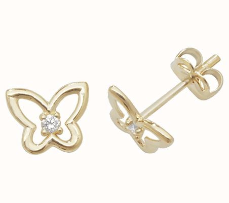 James Moore TH 9ct Yellow Gold Cubic Zirconia Butterfly Stud Earrings ES445