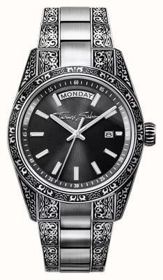 Thomas Sabo Rebel At Heart 'Revive' (36mm) Black Sunburst Dial / Engraved Stainless Steel Bracelet WA0427-201-201-36