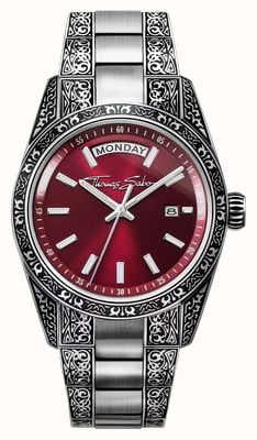 Thomas Sabo Rebel At Heart 'Revive' (36mm) Burgundy Sunburst Dial / Engraved Stainless Steel Bracelet WA0425-201-201-36