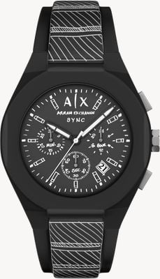 Armani Exchange Quartz Chronograph (44mm) Black Sketch Dial / Black Sketch Silicone Strap AX4174