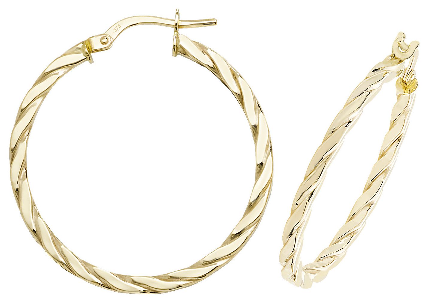 Treasure House ER1041-25 9ct Yellow Gold 25mm Hoop Earrings Jewellery