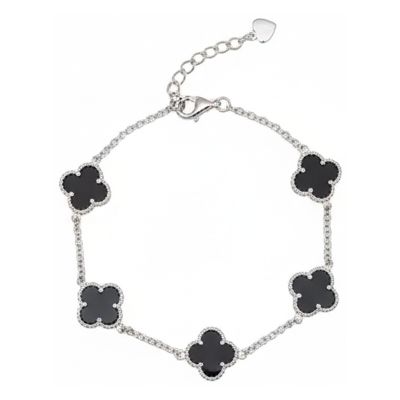 James Moore BN98107 Sterling Silver Black Onyx 5 Clover Jewellery
