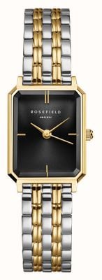 Rosefield Octagon XS (19.5mm) Black Dial / Two-Tone Stainless Steel Bracelet OBDSG-O88