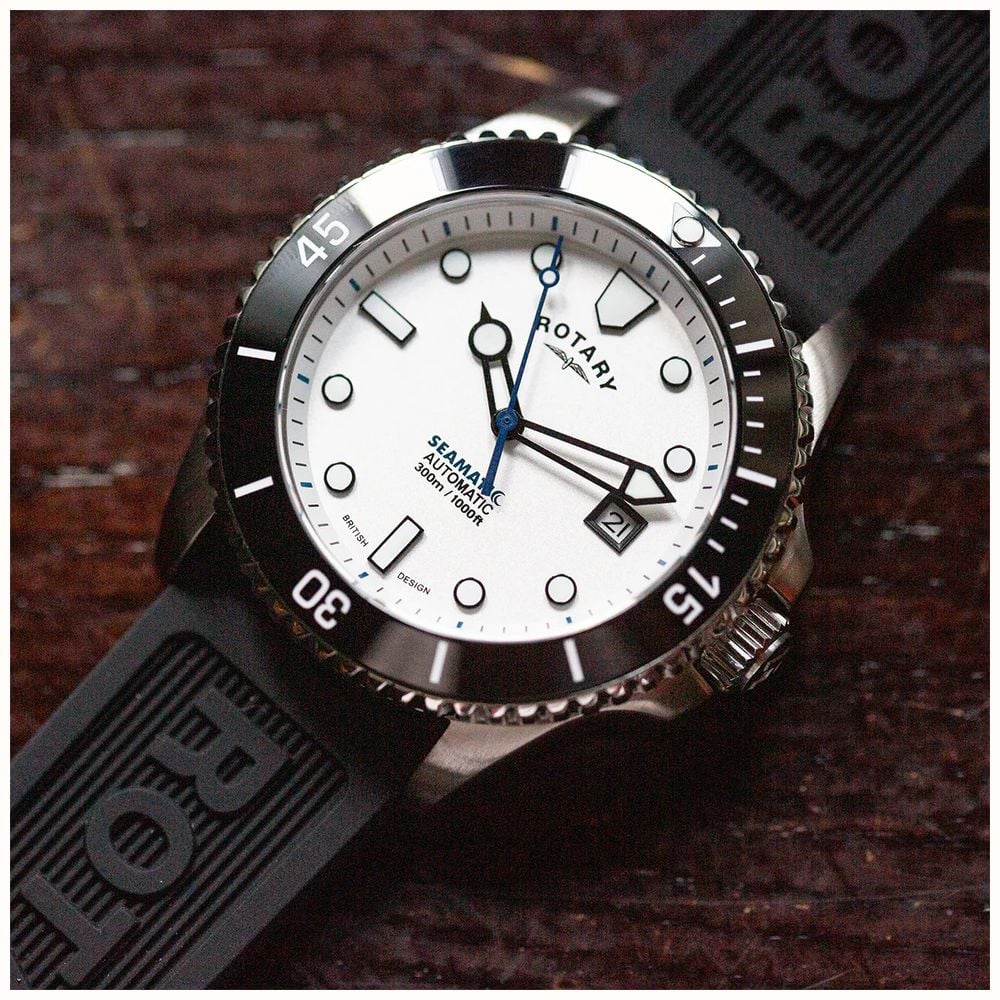 Rotary Seamatic Automatic 300m (42mm) White Dial / Black Silicone