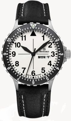 Damasko DK47 Day-Date Automatic (40mm) Luminova C1 White Dial / Black Leather Strap Watch DK47_1-11_BEZEL