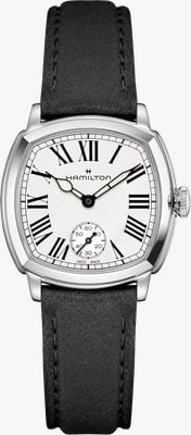 Hamilton American Classic Cushion Mechanical (30mm) Enamel White Dial / Black Leather Strap Watch H36109720