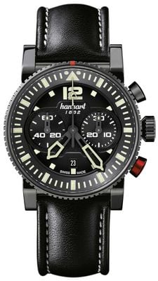 Hanhart PRIMUS Pilot Automatic Chronograph (44mm) Black Dial / Black Leather Strap - M 740.510-0020