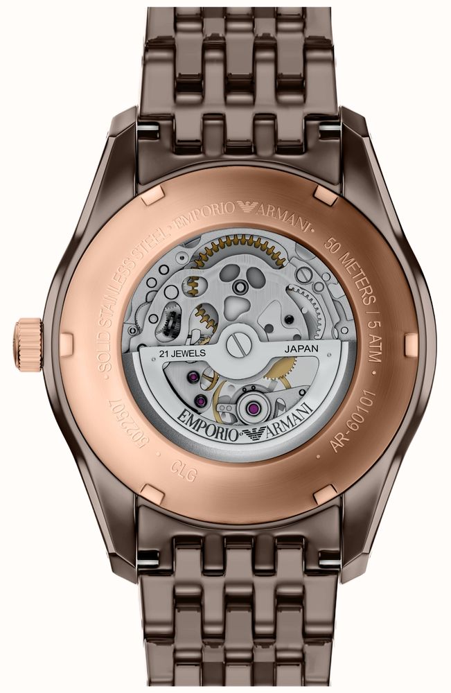 Emporio Armani Ceramic Automatic (43mm) Skeleton Dial / Brown Ceramic Bracelet AR60101 - alternate view 3