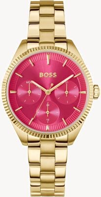 BOSS Sage Sport Multifunction (34mm) Hot Pink Dial / Gold PVD Stainless Steel Bracelet 1502805