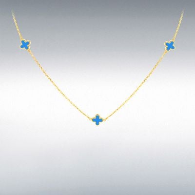 9ct Yellow Gold 3 X 6.5mm Turquoise Clover Petals Necklace 1.19.1630
