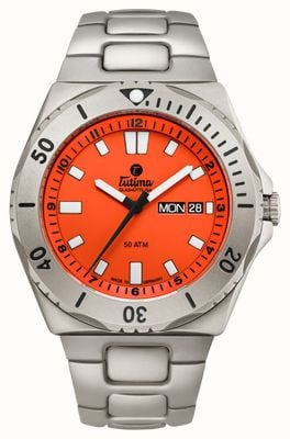 Tutima Glashütte M2 Seven Seas Automatic (44mm) Signal Orange Dial / Titanium Bracelet Watch 6151-08
